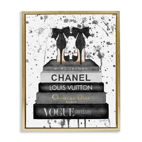 Image of Stupell Industries 'Glam Fashion Books & Heels'| Floating Frame Canvas Art | Stupell Industries | Gold, 25 x 31 Inches, Easy to Hang and Sturdy, Made in USA, by Amanda Greenwood