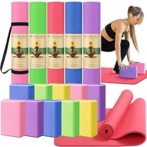 Deekin 20 Pcs Exercise Yoga Mat Set Yoga Starter Kit for Women Non Slip Thick Yoga Mats for Home Workout with Yoga Blocks and Carrying Strap for Beginners Home Outdoor Fitness, 0.24 x 24 x 68 Inch