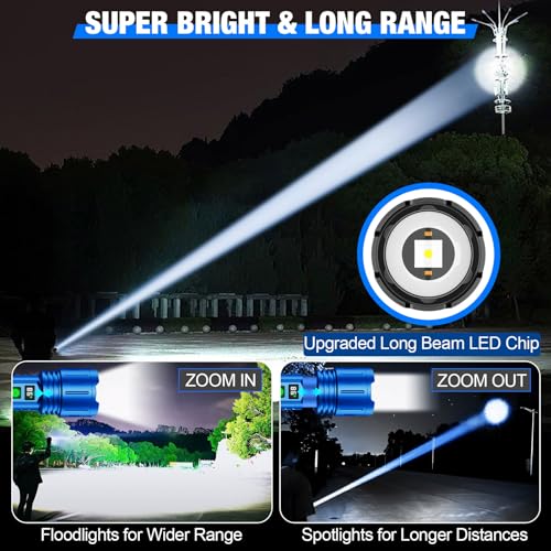 Image of Banral Flashlights High Lumens Rechargeable, Super Bright LED Powerful Flashlight, Type-C, 5 Modes, Zoomable, IPX5 Waterproof High Powered Tactical Flash Light for Emergency Camping,Blue