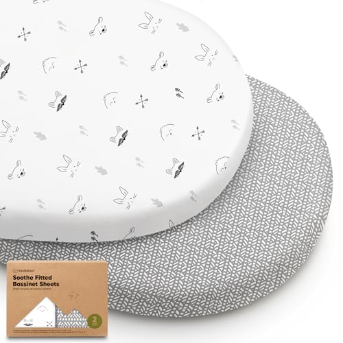 Image of 2-Pack Organic Bassinet Sheets for Girls, Boys - 100% Cotton Bassinet Mattress Sheets Compatible with Halo Bassinest Swivel Sleeper, Graco, Baby Delight, Chicco, Unisex Fitted Bassinet Sheets (Nordic)