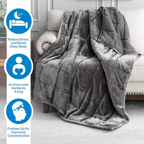 Weighted Blanket 20Inches x 30Inches 03lb, Flannel Cozy Plush Weighted Lap Blankets, Fuzzy Sherpa Weighted Blankets, Soft Travel Blanket for Sofa Bed, Grey