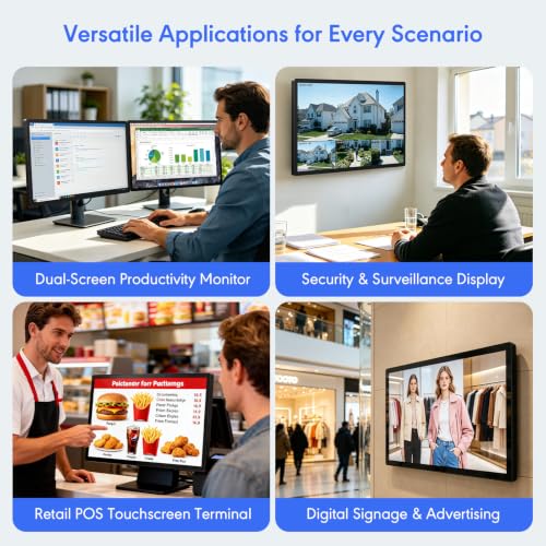 Image of 43 Inch Capacitive Multi Touch Industrial Touch Screen Monitor, 1920x1080 FHD 16:9 Digital Signage Display with Built-in Speakers, HDMI VGA DVI USB Ports, Commercial Advertising Kiosk Media Player
