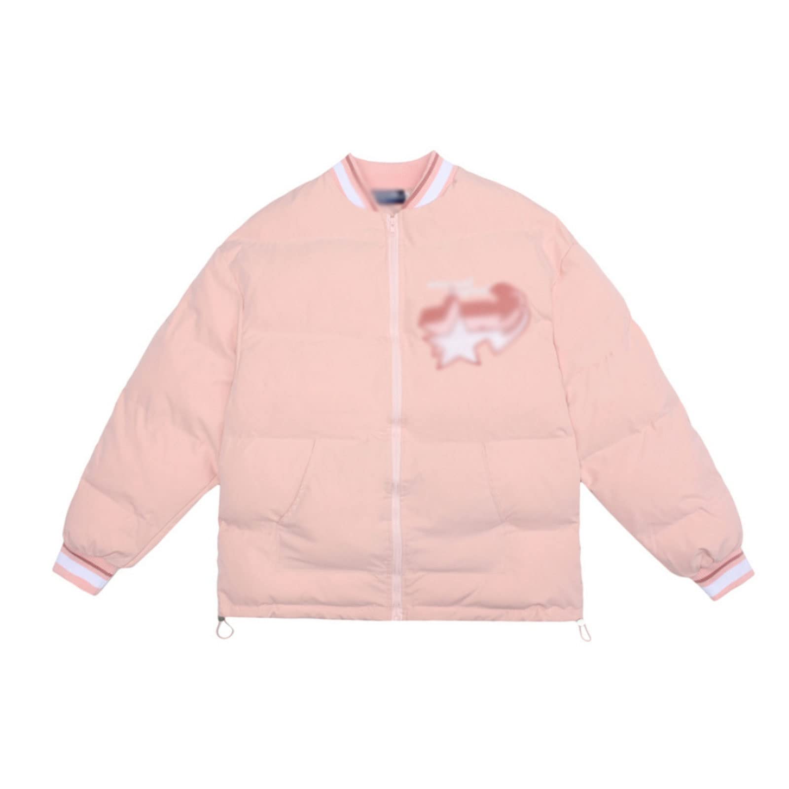 YOIQI Mens Puffer Jackets, Men's Down Jacket Lovers Star Embroidery Warm Casual Cotton Jacket (Color : Pink, Size : X-Large)