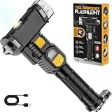 Jeixynik Safety Hammer Flashlight for Car, Emergency Rescue Tool with Seatbelt Cutter, 6 in 1 Screwdrivers Bit Storage Kit, Sound & Light Warning System, Multi-Function LED Lighting Roller Zoom Torch