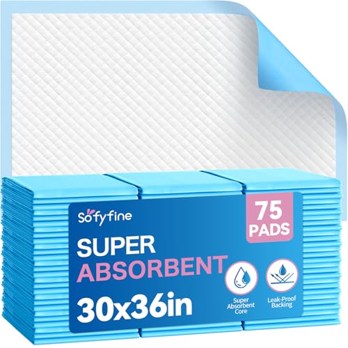 Image of SOFYFINE Bed Pads 30 inchx36 inch Thicken Elderly Adults Incontinence Underpads Disposable, Absorbent Chucks Waterproof,XL Extra Large Puppy Pee Training Pad[75 Pads]