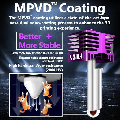 4-Pack 0.2/0.4/0.6/0.8mm Upgraded H2/P2S/X2D Hotend Kit with Anti-Stick MPVD Coating - High Speed Hardened Steel P2S Nozzle for Bambu Lab P2S,X2D,H2S,H2C,H2D,A1,A1mini 3D Printers, Bamboo P2S Parts