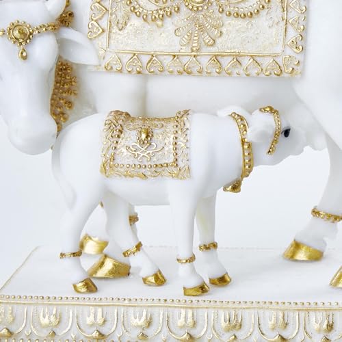 Image of Karigaari India Divine Kamdhenu: Handcrafted Dhayana Polyresin Cow and Calf Figurine for Auspicious Home Decor - Bring Prosperity, Peace & Spiritual Harmony to Your Space