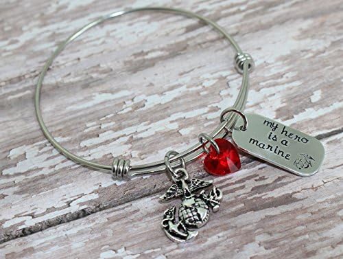 My Hero is a Marine United States Marine Corps Bangle Bracelet in Stainless Steel