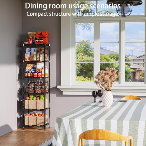 Image of REGILLER 6 Wire Shelving Steel Storage Rack Adjustable Unit Shelves for Laundry Bathroom Kitchen Pantry Closet (16.7L x 11.9W x 64H, Black)
