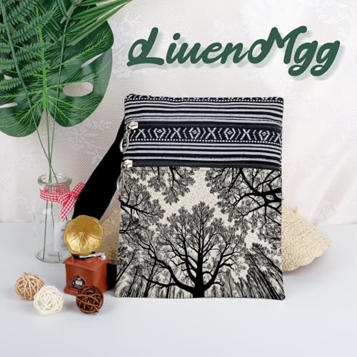 Sketch Tree Messenger Bag Small Ethnic Pattern Printed Adjustable Strap Crossbody Zipper Pouch Sketch Tree Phone Organizer Wallet Cute Shoulder Handbag for Women 5