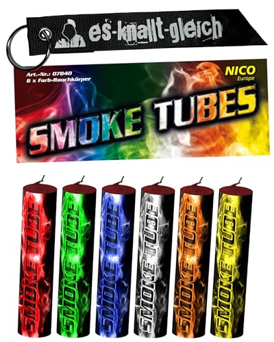 Rauchfackel Smoke Tubes im 6er Pack in Rot Blau Gelb Grün Orange Weiß Mix von NICO Europe mit Anhänger (Mix) Rauchfackel Smoke Tubes im 6er Pack in Rot Blau Gelb Grün Orange Weiß Mix von NICO Europe mit Anhänger (Mix)