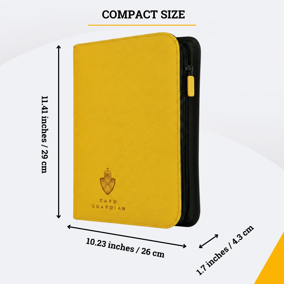 Card Guardian Toploader - Carpeta prémium de 4 bolsillos con cremallera para 160 tarjetas - Bolsillos laterales - Compatible con tarjetas deportivas y coleccionables TCG (amarillo)