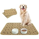 Waterproof Dog Food Mat Non-Slip - 2 Pack Dog Bowl Mat Absorbent Pet Feeding Mats Washable Pee Pads for Puppies Cats, Bone & Paw Pattern 35.4