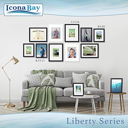 Icona Bay 8x10 Black Picture Frame Matted for 5x7 Photos, Sturdy Wood Composite Frame (not PS Plastic), Modern Style Frame, Liberty Collection