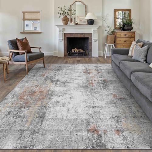 HUGEAR Gris Rouge Tapis Salon 240x300cm Lavable en Machine Antidérapant Grand Tapis Chambre Adulte Moderne Naturel Abstrait Carpet Salle a Manger Bureau...