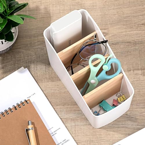 Image of AccuPrints Sumiko Multi-purpose Wooden Cosmetic Storage Box Detachable Desk Storage Box 4 Compartments Wooden Box Desktop Storage Organizer Desk Pens Remote Control
