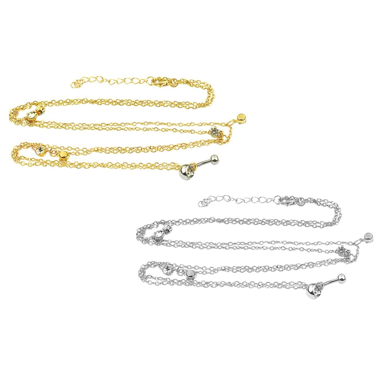 KESYOO Belly Button Ring Chain Rhinestone Navel Ring in Gold Fashionable Waist Chain for Stylish Women