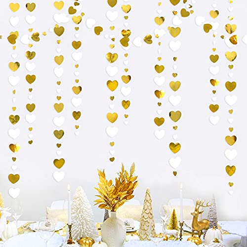 Guirlande de Coeur Blanc et Or à Suspendre bannière de Banderole de Coeur d'amour pour Saint Valentin fête des mères fête des pères fiançailles Mariage fête...