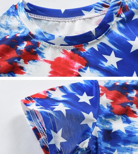 Image of Tkria Girl Crop Tops July 4th Crewneck Tshirt American Flag Patriotic USA Flag Girls Outfit Clothes Size 6-14