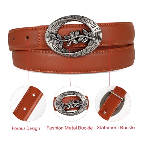 Image of Aurolran Women's Leather Belt with Buckle - Ideal for Dresses, Jeans, and Coats