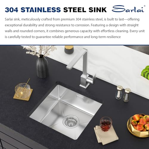Fregadero de cocina con escurridor Sarlai de 40x40x18.5 cm y rebosadero integrado 5