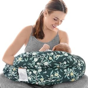 Nursing Pillow for Breastfeeding, Original Breastfeeding Pillows for Support Mom and Baby, Nursing Pillows with Adjustable Waist Strap, Pocket and Removable Soft Cover, Dark Green
