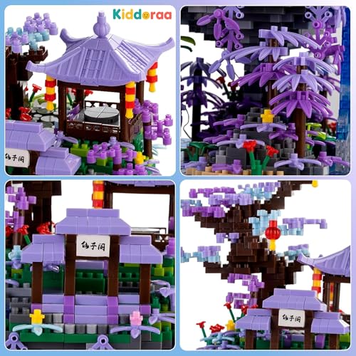 Image of Peach Blossom Pond Japanese Architecture Building Blocks Set, Micro Mini Bricks Cherry Blossom Tree House Kit 2500+ PCS with LED Lights for Adults & Kids | 1 Year Manufacturing Warranty