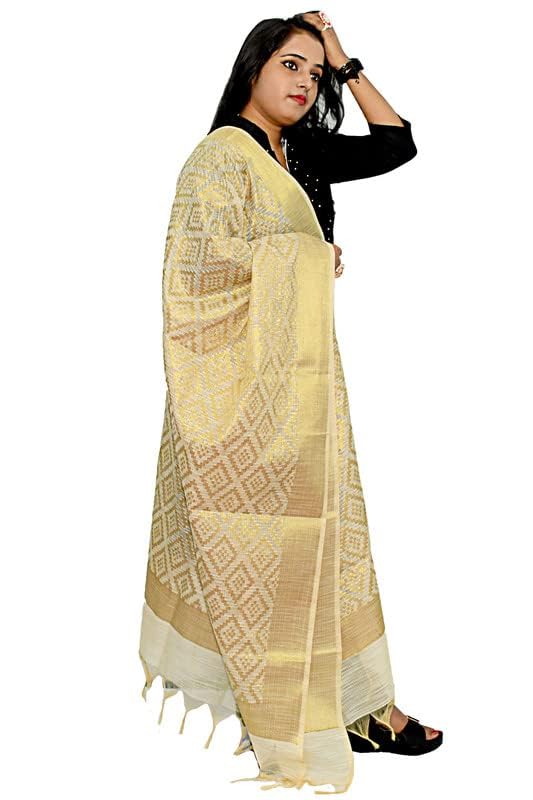 Women's Cotton Silk Zari Work Banarasi Dupatta silk shawl for women golden dupatta for indian wear(018)3