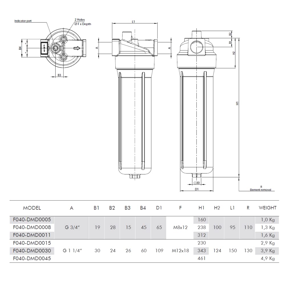 Filtrec F040 - Filtro de presión media en línea (1,1/4 pulgadas BSP, 20 micras, 350 l/min)