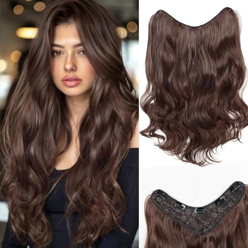 Image of Set of 1 Synthetic Curly Wavy 24Inchs 5ClipsBased Lightweight Synthetic Hair extension for Women (Natural Brown)