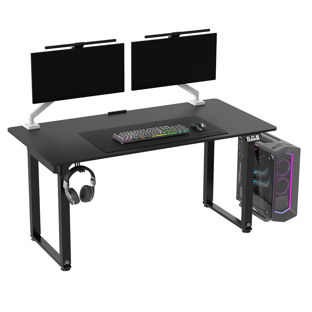 ULTRADESK Uplift V2 Computertisch Gaming Tisch Schreibtisch, Stahlkonstruktion, Platz für DREI Monitore, Elektrische Höheneinstellung, Beinfreiheit und mehr, Inklusive Zubehör, 160 x 75 cm, Schwarz