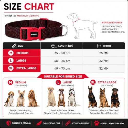 Image of Wooflix Premium Adjustable Dog Collar for Small, Medium & Large Breed Dogs | Heavy Duty Nylon Dog Neck Belt with Strong Buckle & D-Ring for Walking, Training & Daily Use (Red, Medium)
