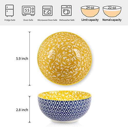 image for Selamica Ceramic Cereal Bowls Set of 6, 24 Oz Deep Soup Bowls for Kitc