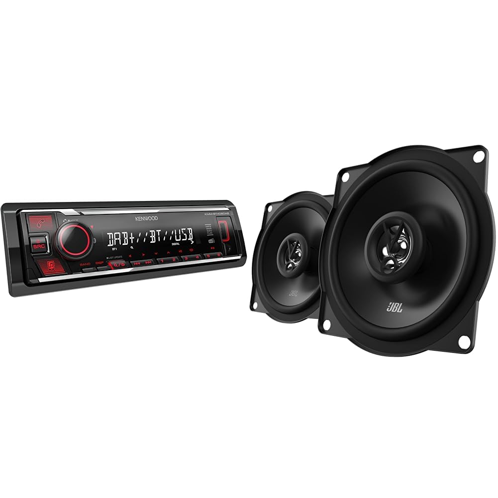 Kenwood KMM-BT408DAB - USB-Autoradio mit DAB+ & Bluetooth Freisprecheinrichtung & JBL Stage1 51F 2-Wege Auto Lautsprecher Set von Harman Kardon