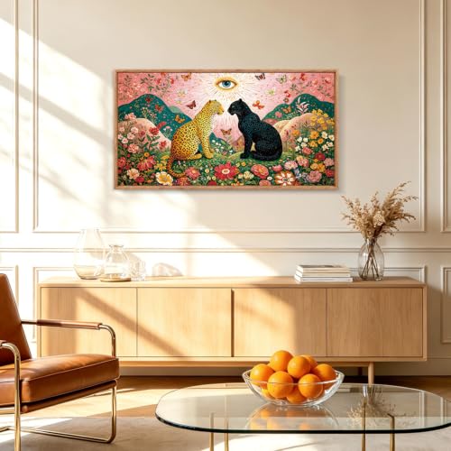 Image of CHDITB 3D Boho Leopard Panther Wall Art,Mystical Folk Floral Eye Wall Decor