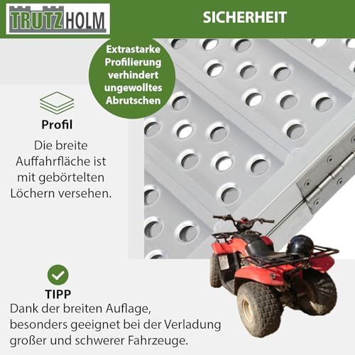 DREIBREIT by TRUTZHOLM 2-Fach klappbar Alu Auffahrrampe 215 cm Tragkraft 1020 kg gelocht Quadrampe Verladerampe grau