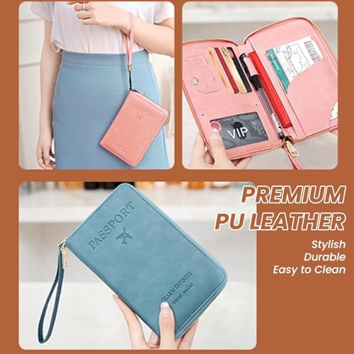 Rowgins RFID Blocking Passport Holder Wallet Travel Essentials Organizer with Multi-Functional Card Slots & Wrist Strap for Women Men (Ocean Blue)4