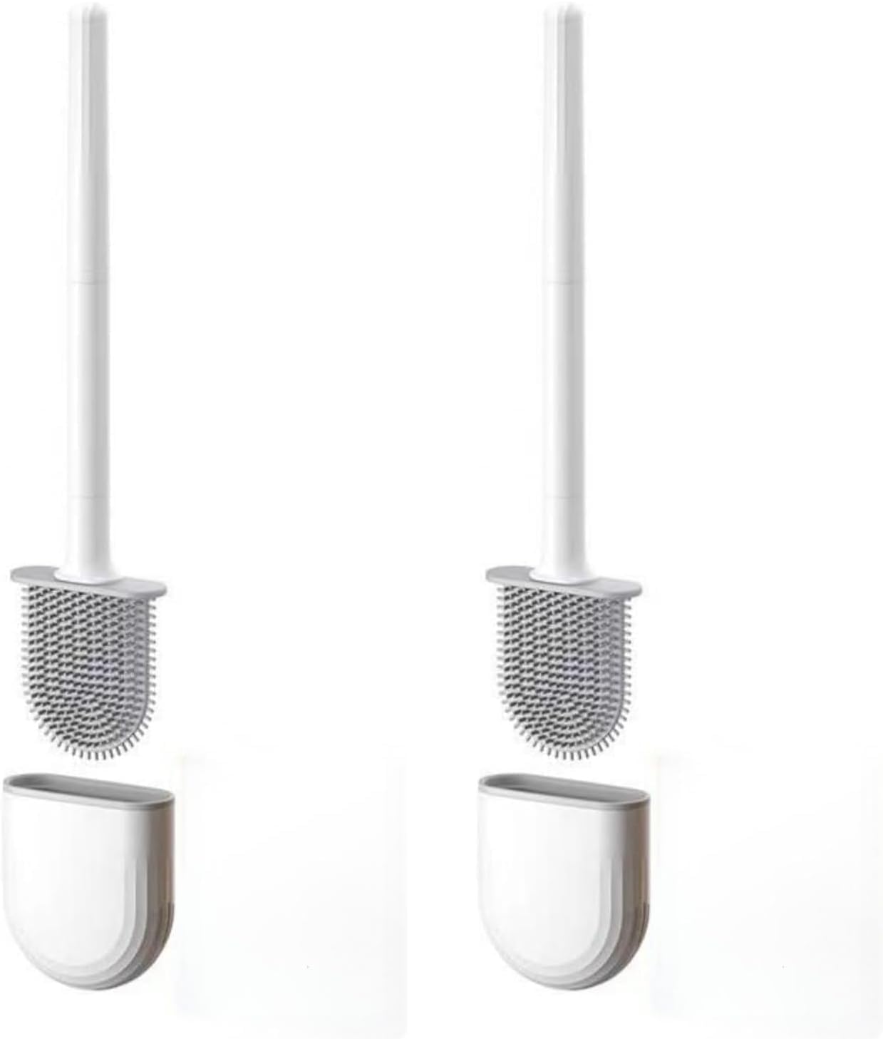 Toilet Brush,Deep Cleaner Silicone Toilet Brushes with No-Slip Long Plastic Handle and Flexible Bristles,Silicone Toilet Brush with Quick Drying Holder Set 2pc