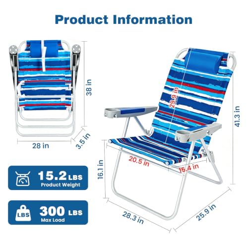 Image of SUNNYFEEL Tall Beach Chair for Adults, High Back High Seat Folding Chairs