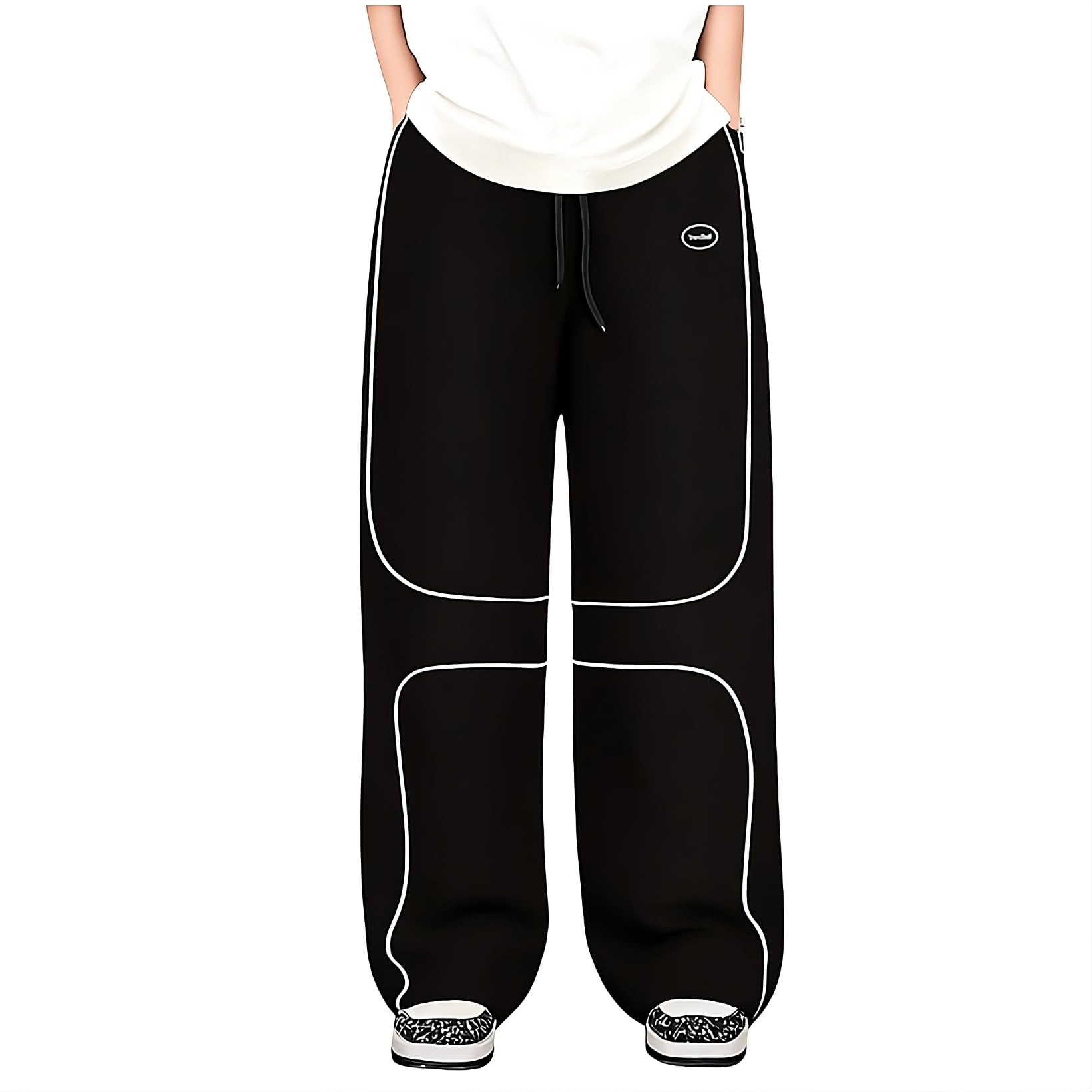 trendbull Men's Baggy Fit Track Pants, Black with White Piping, Poly Stretch Rib Fabric, Elastic Waist with Drawcord, Side Pockets, Relaxed Fit for Gym, Sports, Casual-picture-40