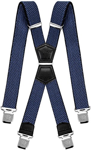 Decalen Hosenträger Herren Extra Stark Breit 4 cm mit sehr starken 4 metall Clips Lang Einheitsgröße für Männer und Damen Einstellbar und Elastisch X Style (Blau)