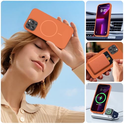Image of Miracase Magnetic for iPhone 13 Pro Max Case, [Soft Anti-Scratch Microfiber Lining], Compatible with MagSafe, Liquid Silicone Shockproof Drop Protection Phone Case for 13 Pro Max, Orange