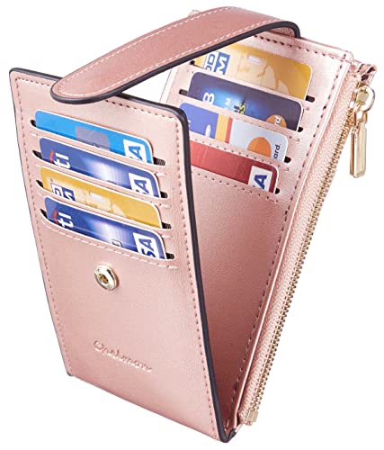Image of Chelmon Womens Wallet Slim RFID Blocking Bifold Multi Card Case Wallet with Zipper Pocket (Rose Gold CLassic)
