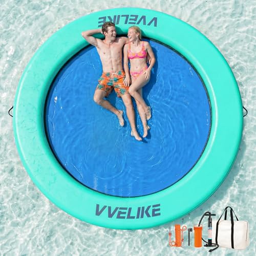 Vvelike Water Hammock Lake Floats for Adults, Large Circle Pool Hammock Pool Lounger Water Float for Lake River Ocean Beach Boat Swim, Giant Round Heavy Duty Floating Island for Multiple People Family by VVELIKE - Used condition - US$223.99