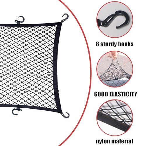 Image of Cargo Net for Utility Folding Wagon, Beach Cart,Trolley Cart, Wagon net Cover,Garden Cart Cover Net - Elastic Heavy Duty Nylon Net with 8 Hooks (35.5 inchx23.6 inch to 71 inchx47 inch)(8)