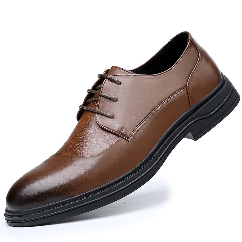 Dress Formal Shoes for Men Lace Up Round Burnished Toe Faux Leather Patchwork Derby Shoes Rubber Sole Block Heel Anti-Slip Non Slip Resistant Wedding2