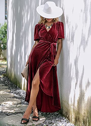 Image of BerryGo Women's Velvet V Neck Wrap Semi Formal Dress Cocktail Party Maxi Dress for Wedding Guest