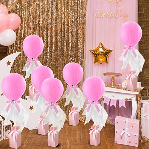 12 Packs Tulle Tutu Balloons With Candy Cake Dessert Box For Baby Shower Centerpieces Girls Birthday Party Wedding Table Decorations, 12 Inches Balloon White Tulle Cover (Pink) #TOP5