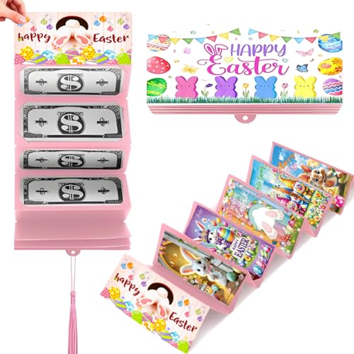 Easter Money Holder with Bunny - 10 Slot Cash Envelope Card for Easter, Birthday, Graduation | Creative Gift for Teens, Kids, Adults, Men & Women (Pink, 1Pcs)