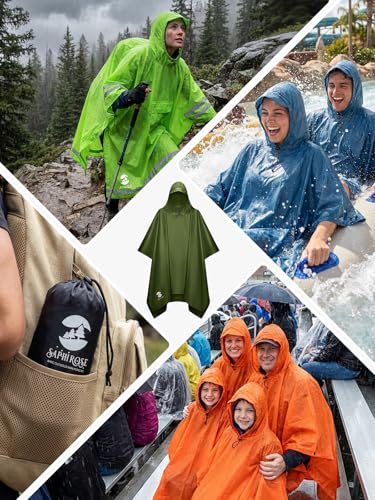 Image of SaphiRose Hooded Rain Poncho Waterproof Raincoat Jacket for Men Women Adults